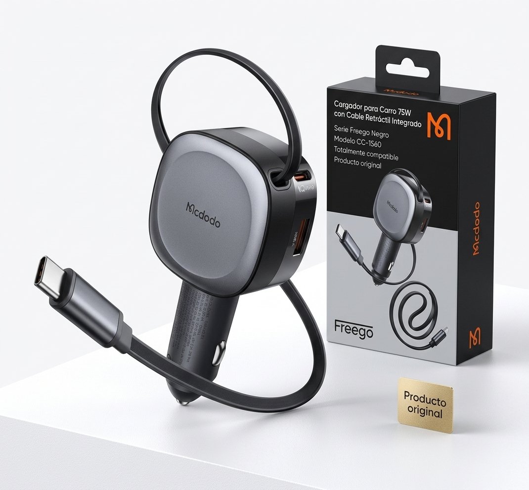 Cable McDodo Cc-1560 Cargador para Carro 75W con Cable Retráctil Integrado Serie Freego Negro — foto 4