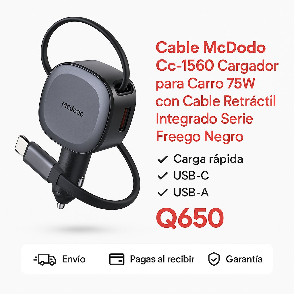 Cable McDodo Cc-1560 Cargador para Carro 75W con Cable Retráctil Integrado Serie Freego Negro — foto 7