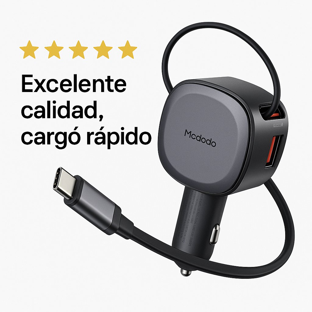 Cable McDodo Cc-1560 Cargador para Carro 75W con Cable Retráctil Integrado Serie Freego Negro — foto 6