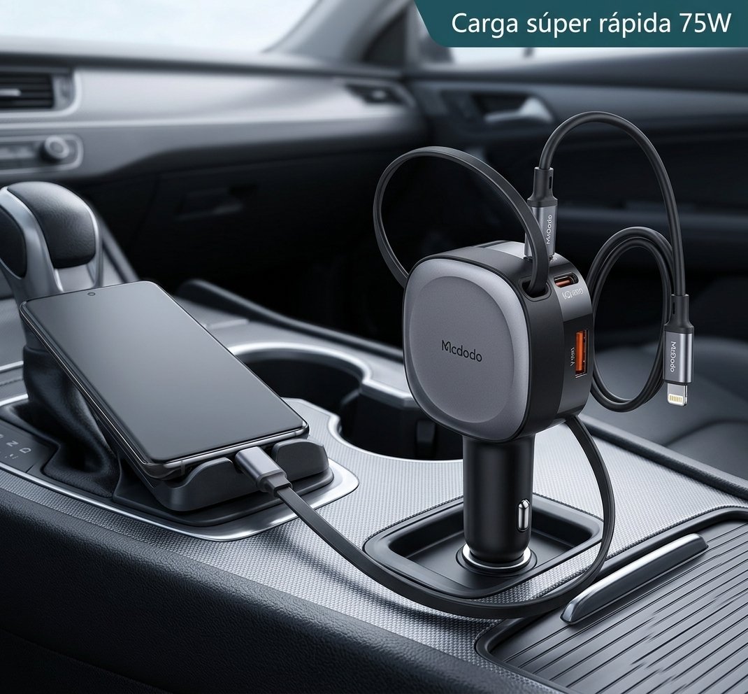 Cable McDodo Cc-1560 Cargador para Carro 75W con Cable Retráctil Integrado Serie Freego Negro — foto 5