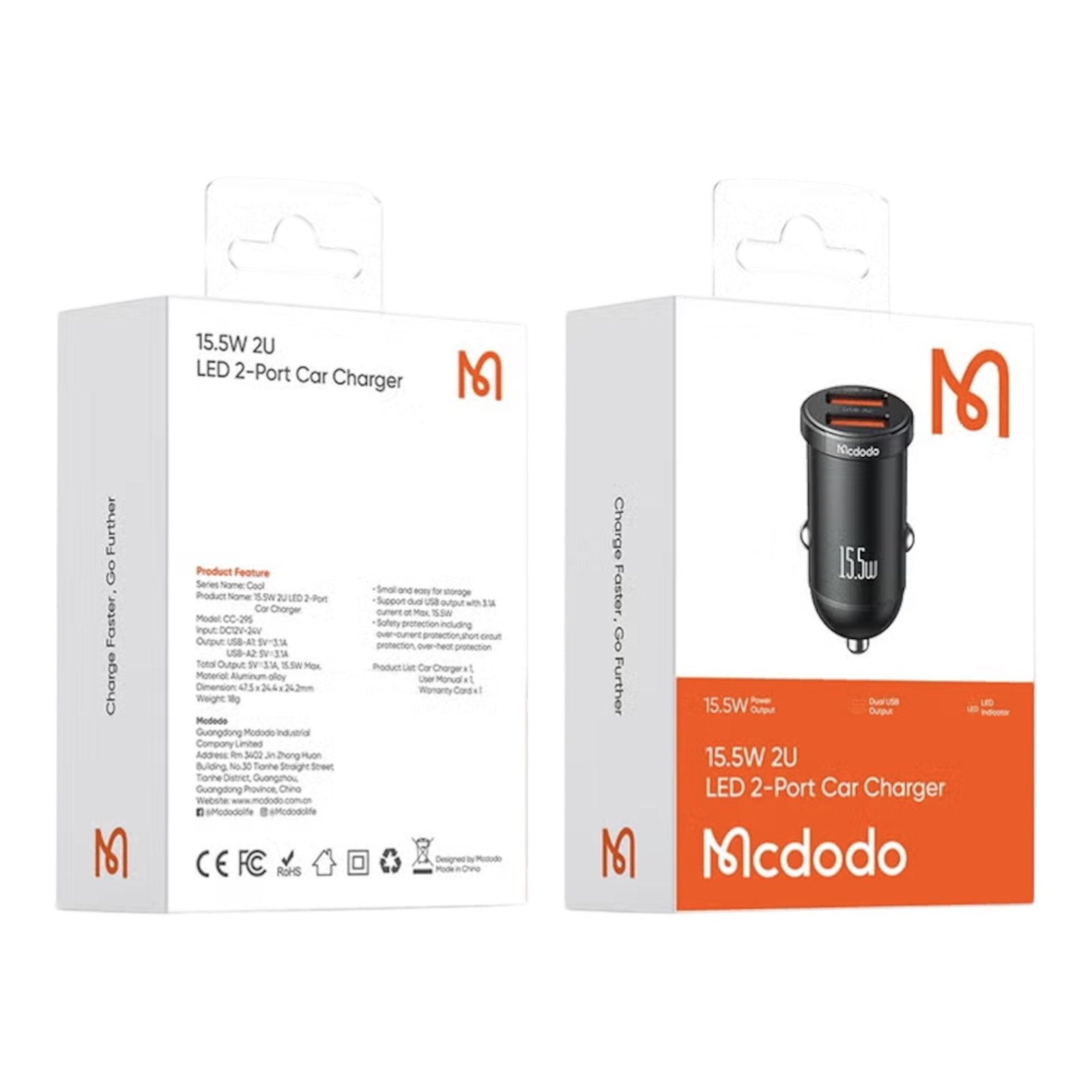 Cable McDodo Cc-2950 Cargador para Carro 15.5W 2 Puertos USB con Luz LED Negro — foto 2