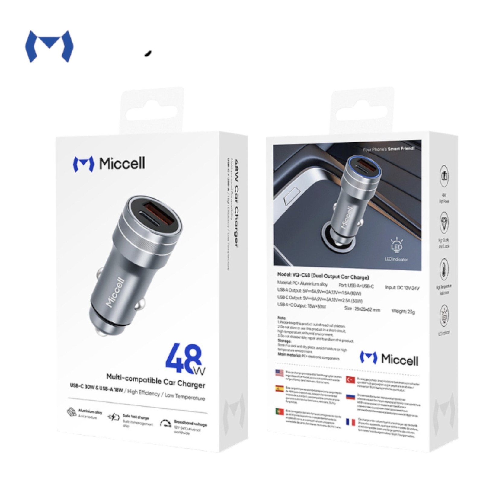 Cargador Miccell de carro gris USB-C 48W multi compatible — foto 3