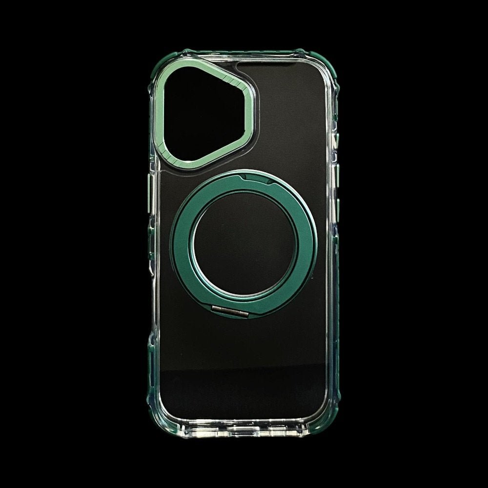 Estuche El Rey Magstand iphone 17 Magsafe transparente borde verde