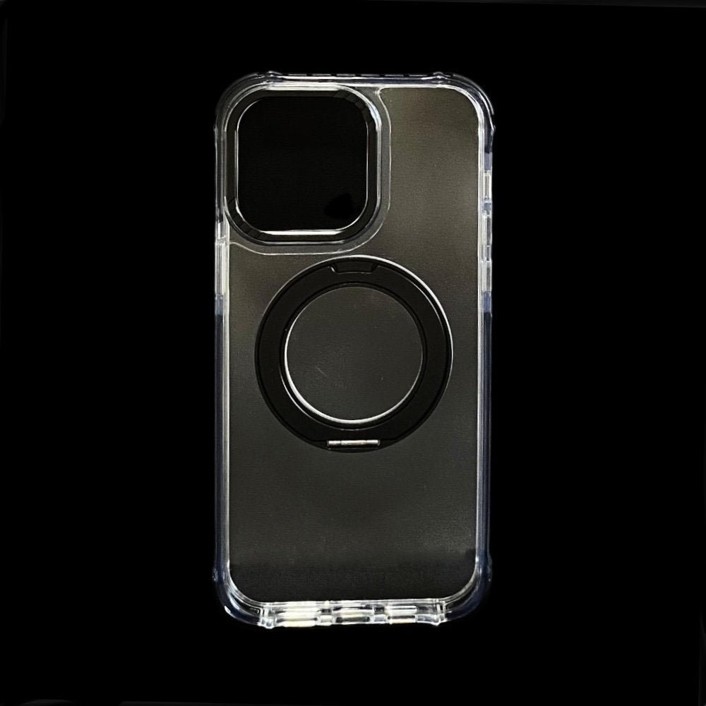 Estuche El Rey Magstand iphone 14 pro max Magsafe transparente borde negro