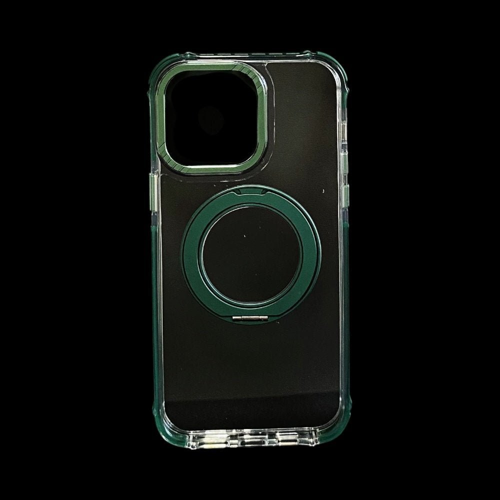 Estuche El Rey Magstand iphone 14 pro max Magsafe transparente borde verde