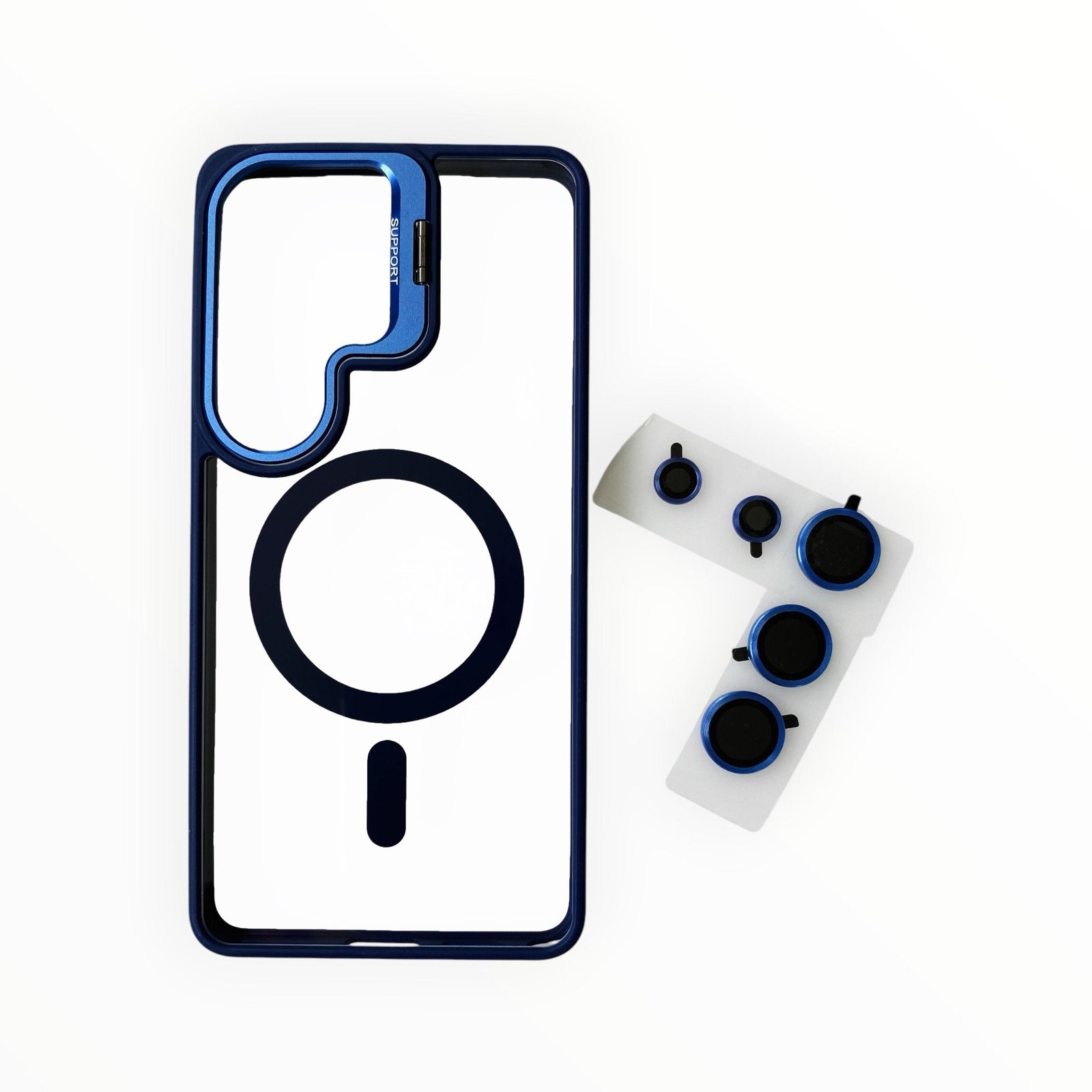 Estuche El Rey magsafe stand + vidrio templado de camara color azul Samsung S26 ultra
